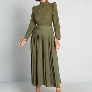 Khaki Green Pleated Maxi cottagecore